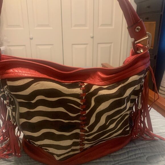 Makowsky red leather and zebra bag - Picture 2 of 5
